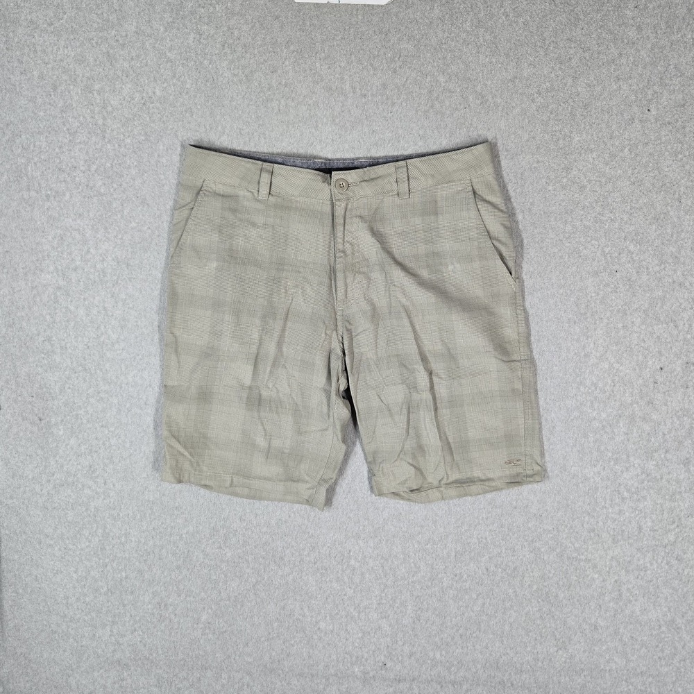 O'Neill Men Shorts 34 Beige Plaid Chino Casual 9" Inseam Logo Pockets READ